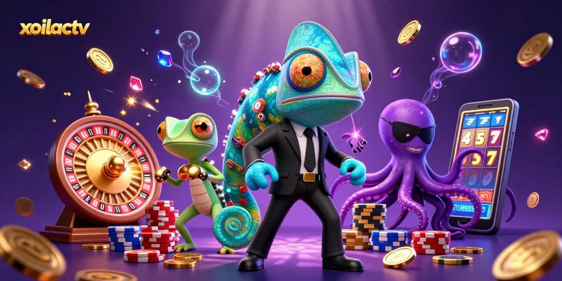Experience thrilling wins with xoilactv as a chameleon agent battles in a vibrant casino scene!