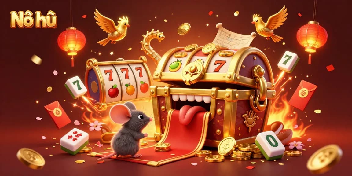 Nổ hũ: Spin for riches in a vibrant, 3D casino world filled with slot game treasures.