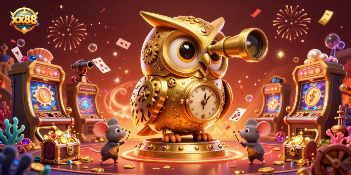 Engage with the dazzling xx88 casino experience featuring a golden owl and vibrant gaming elements.