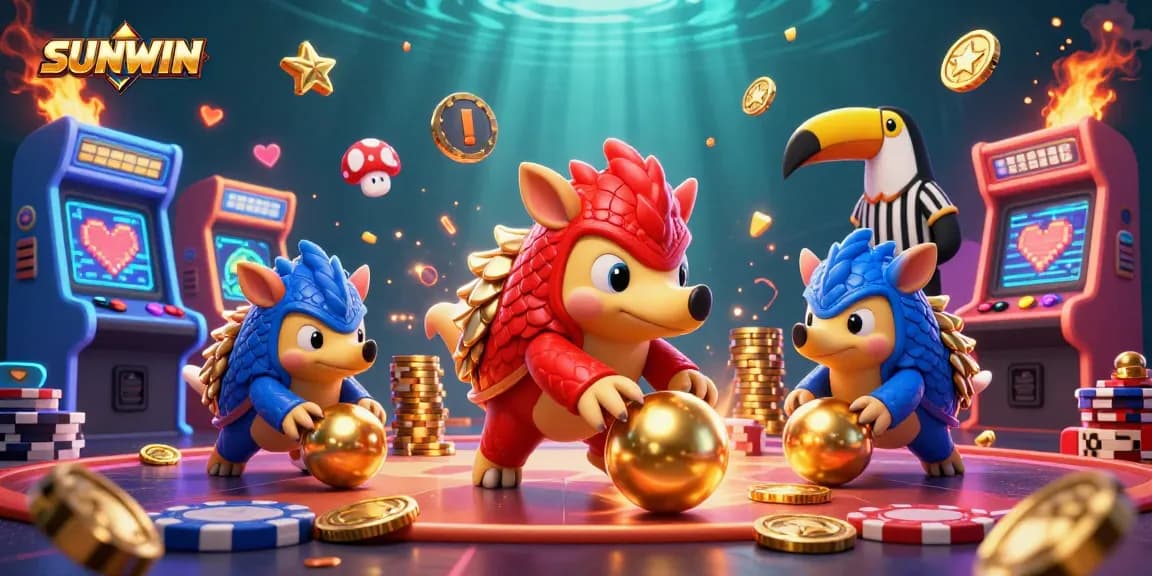 SUNWIN pangolins battle through poker chips, showcasing vibrant arcade games and dynamic casino excitement.