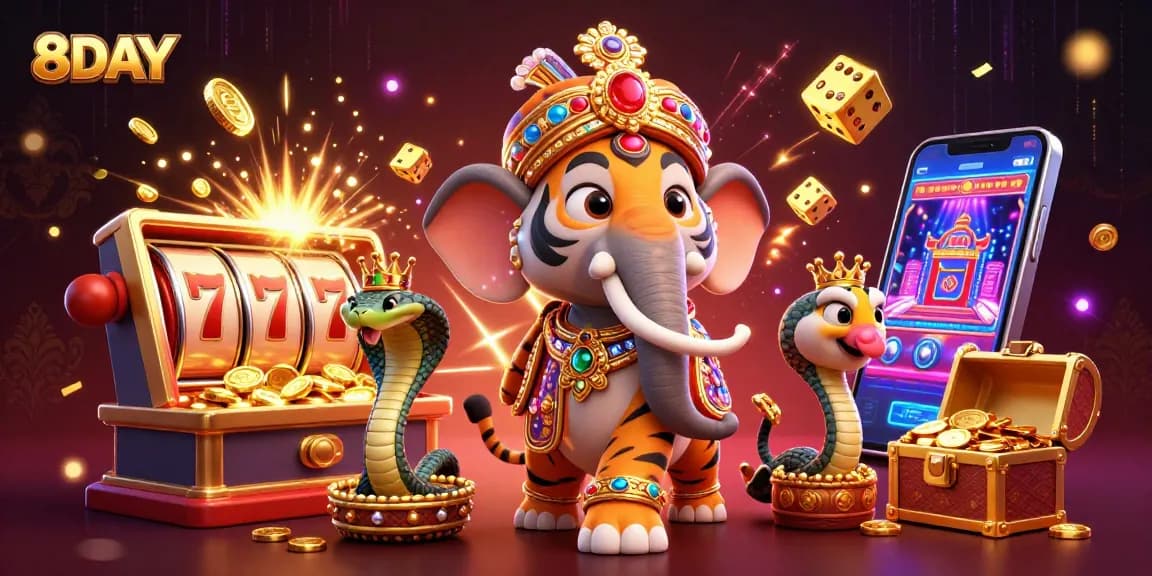 Experience jackpots at 8DAY with vibrant 3D illustrations of casino games and fun
