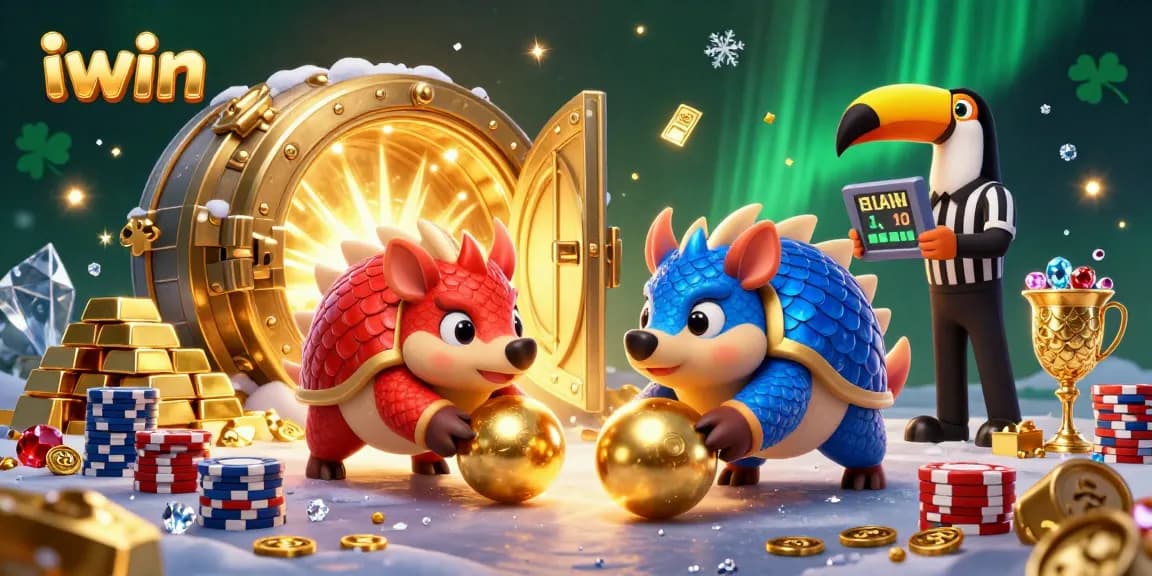 iwin pangolins rolling into golden balls, creating casino excitement with poker chips.