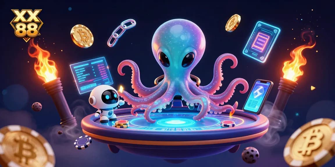 Join the excitement at XX 88 with an alien octopus conducting a thrilling holographic poker game.