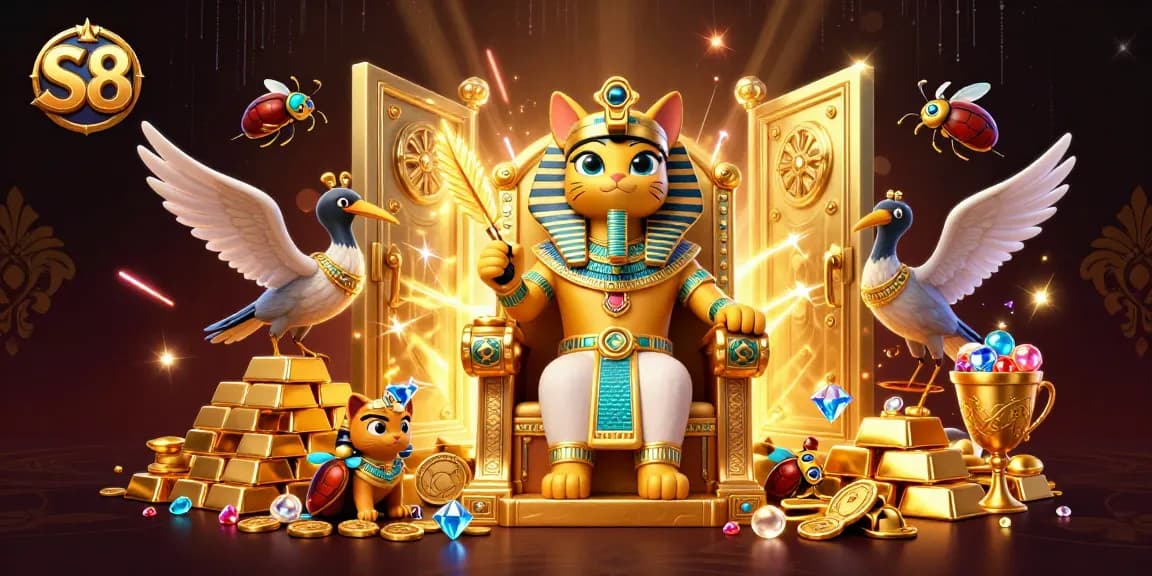 Experience S8 live casino thrills with an Egyptian pharaoh cat and treasures galore!