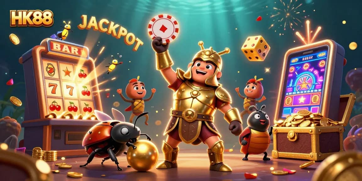 Join the excitement at HK88 with vibrant casino elements celebrating a jackpot victory!