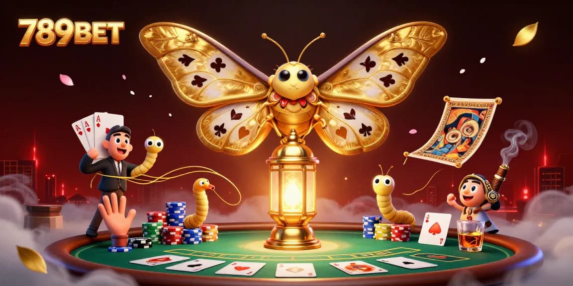 Join the excitement with 789BET as the vibrant atlas moth soars above a bustling casino table.
