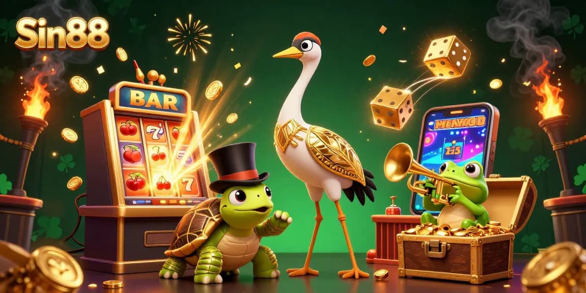 Experience the excitement at Sin88 with captivating gaming elements and a dazzling casino scene.