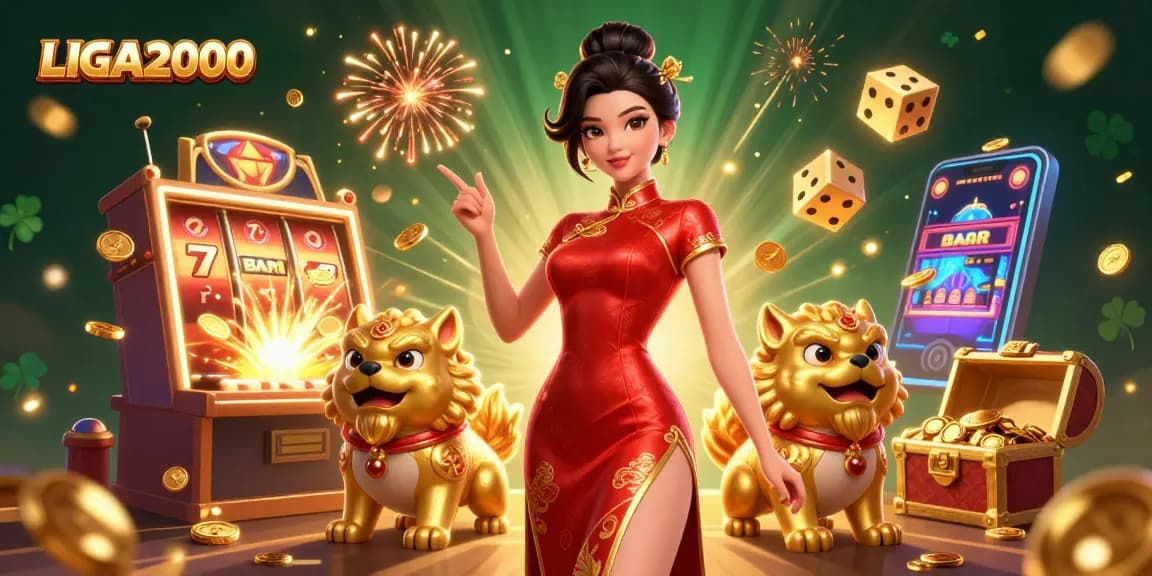 LIGA2000 menghadirkan kegembiraan dalam slot online dengan adegan glamor hadiah dan simbol kemenangan.