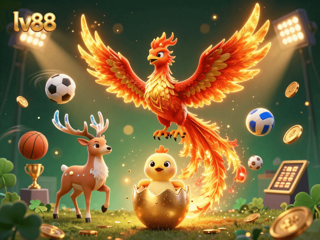 Experience the thrills of sports betting with lv88 in a vibrant 3D casino scene showcasing iconic elements.