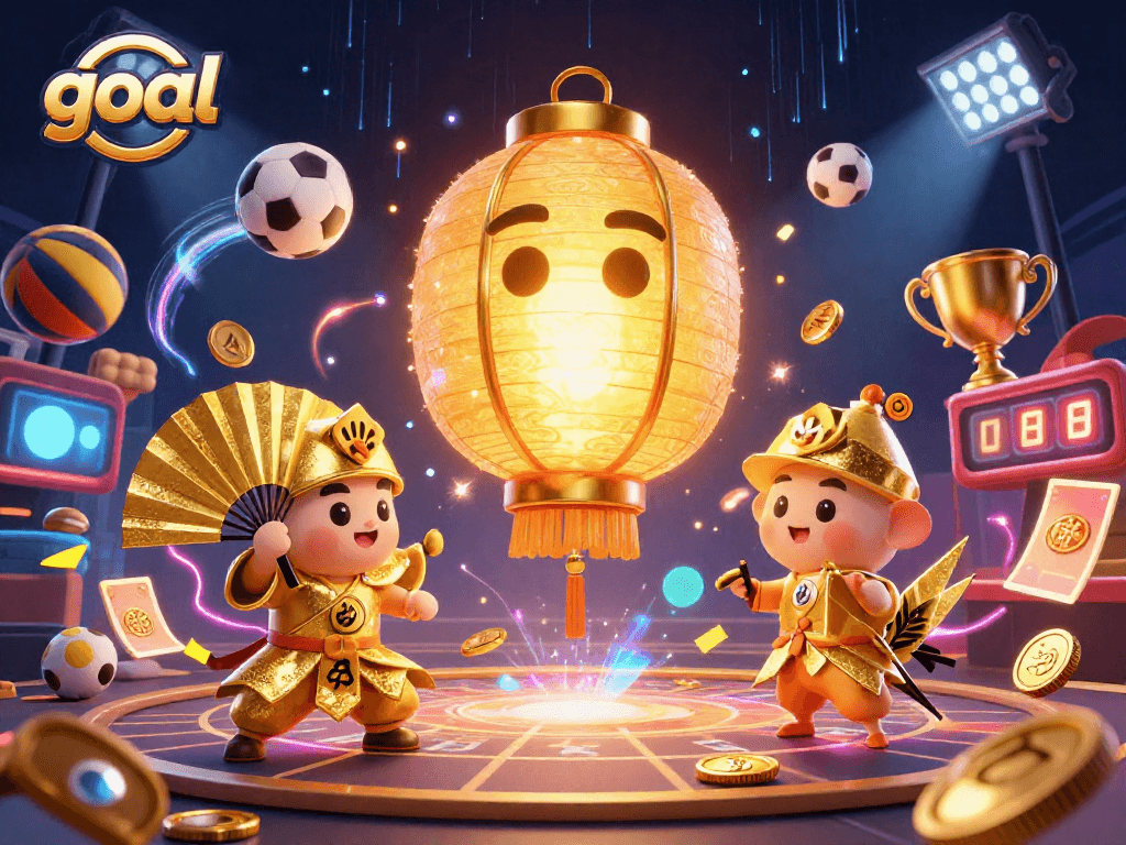 Win big with Goal, featuring vibrant 3D sports elements and characters in an energetic casino scene.