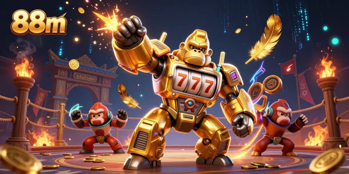 Spin luck into action with 88m's immersive gaming atmosphere featuring vibrant characters and energetic casino elements.