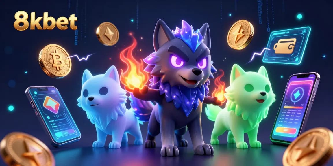 Engage with 8kbet's dynamic online gaming platform featuring rich visuals of crypto elements.