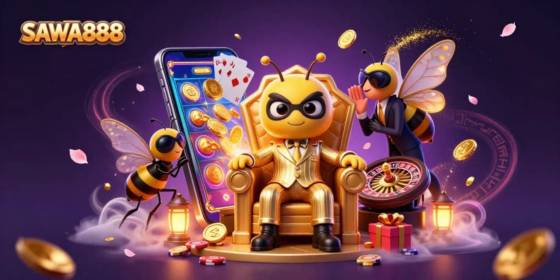 Experience SAWA888 with a vibrant bumblebee casino mob boss amid dynamic gaming action.