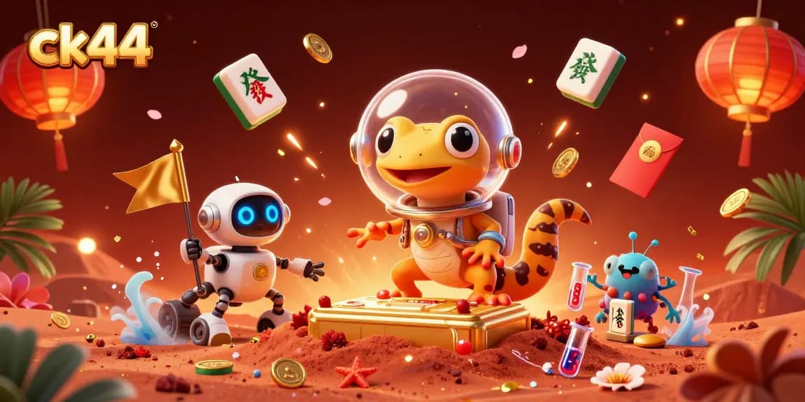 Engage with ck44's thrilling gaming universe through an imaginative 3D illustration of an adventurous Martian gecko.