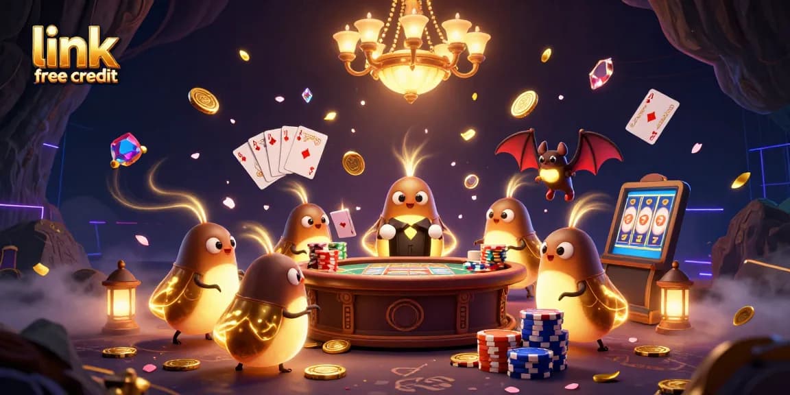 Experience excitement with link free credit in a captivating cave casino lit by glowing creatures.