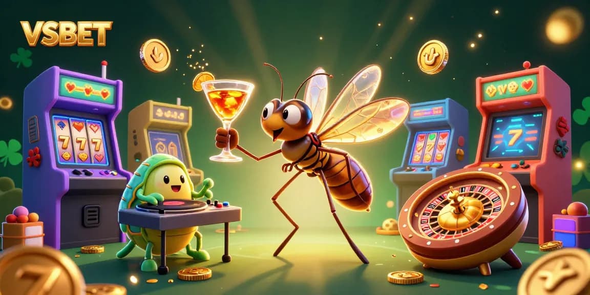 Experience VSBET's vibrant online gaming world with a unique 3D casino illustration showcasing dynamic characters and thrilling elements.