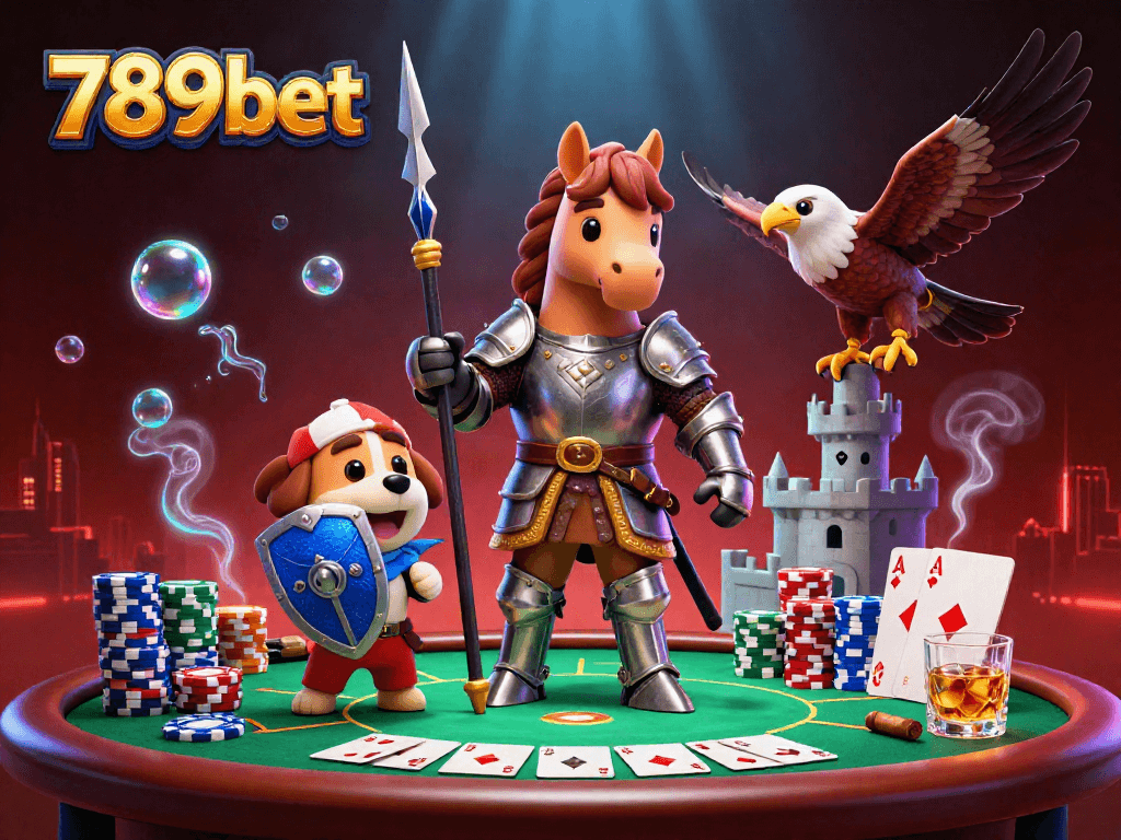 Engage with 789bet's exciting poker scene featuring knights, chips, and immersive ambiance.