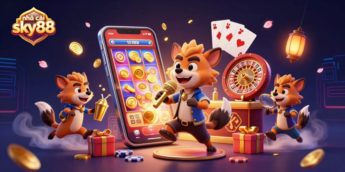 Experience the thrills at nhà cái sky88 with lively casino characters enjoying dynamic games and promotions.