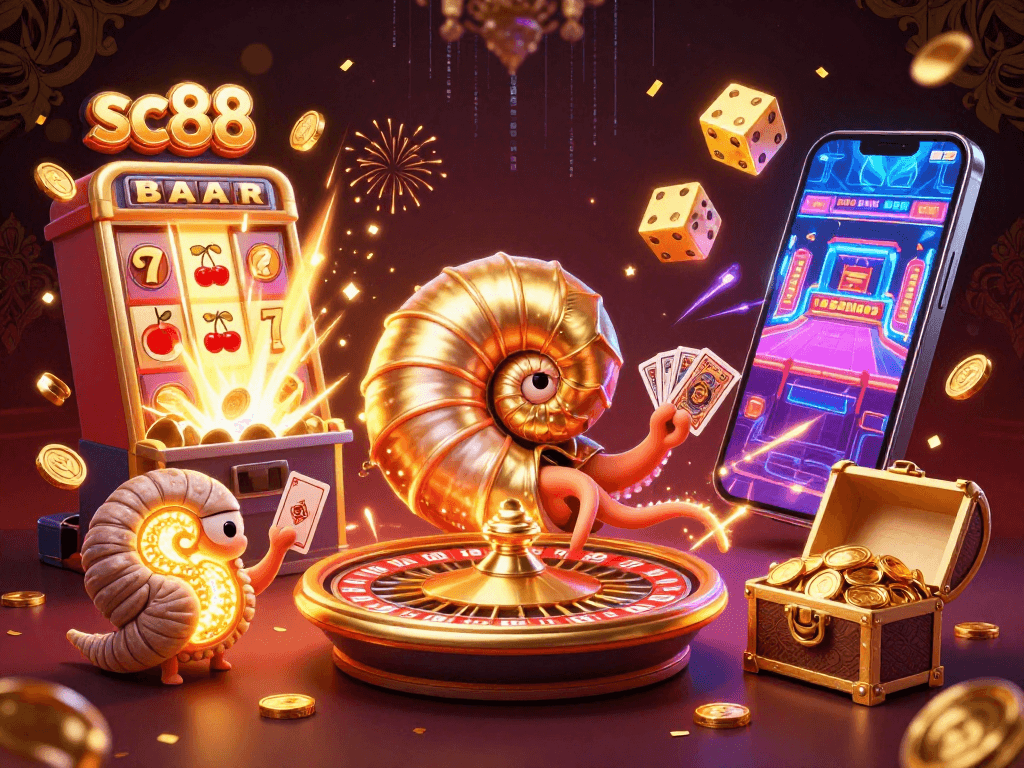 Experience sc88 gaming excitement with a vibrant casino scene featuring dynamism and visual richness.