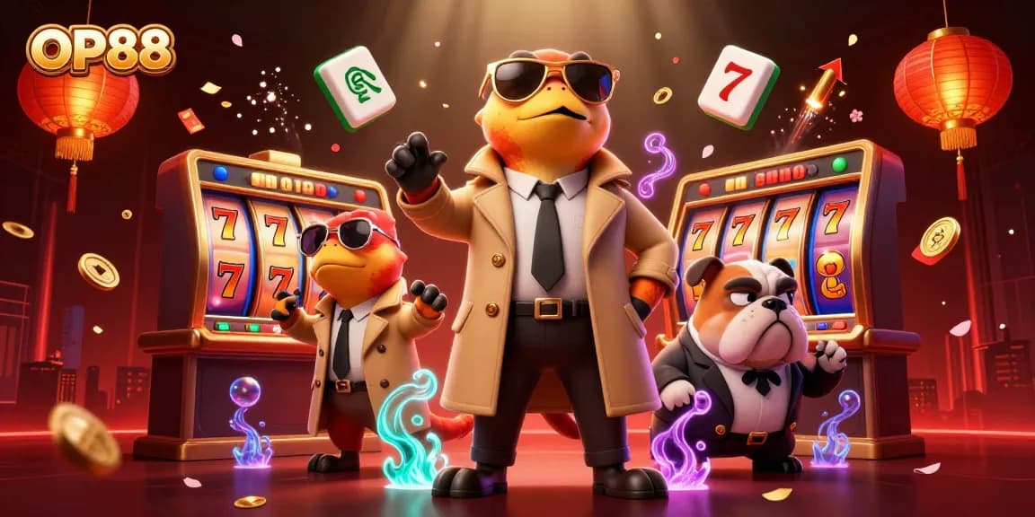 Experience the thrill of OP88 with raptors sneaking into a VIP casino lounge, vibrant elements filling the scene.