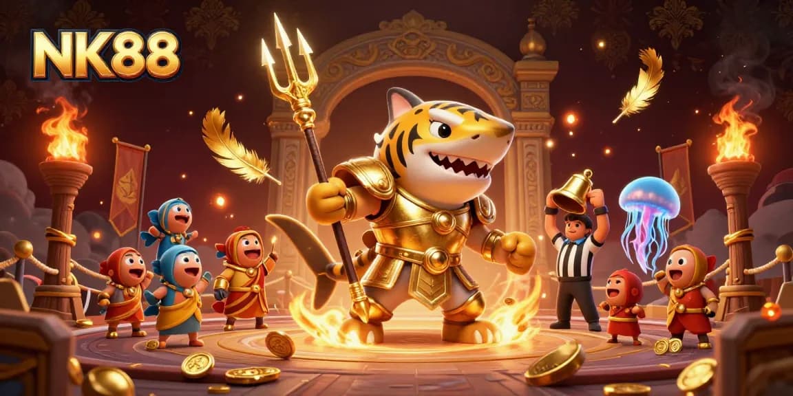 Experience thrilling gaming action with NK88's exciting underwater battle-themed illustration