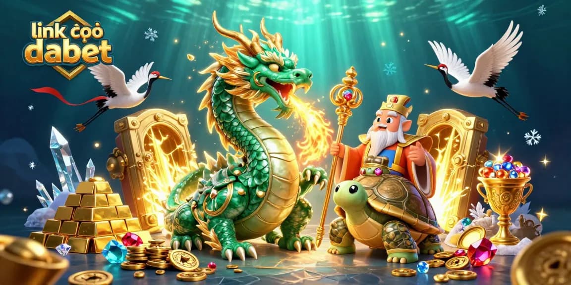 Experience the excitement of link vào dabet with a vibrant 3D casino scene featuring a jade dragon and treasures.