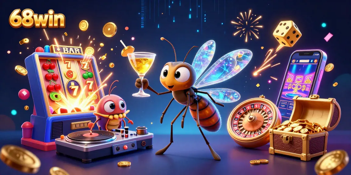 Experience thrilling wins at 68win with a vibrant 3D casino scene bursting with excitement.