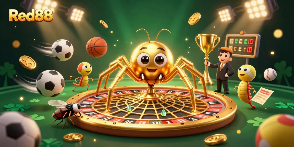 Experience the vibrant excitement of Red88 with its dynamic betting scene featuring a roulette wheel and animated characters.