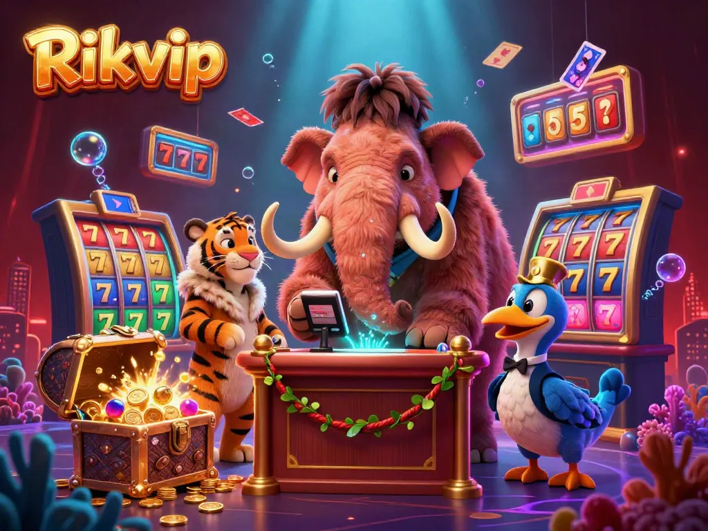 Engage with thrilling gameplay at Rikvip, where a woolly mammoth bouncer welcomes guests in this dynamic casino scene.