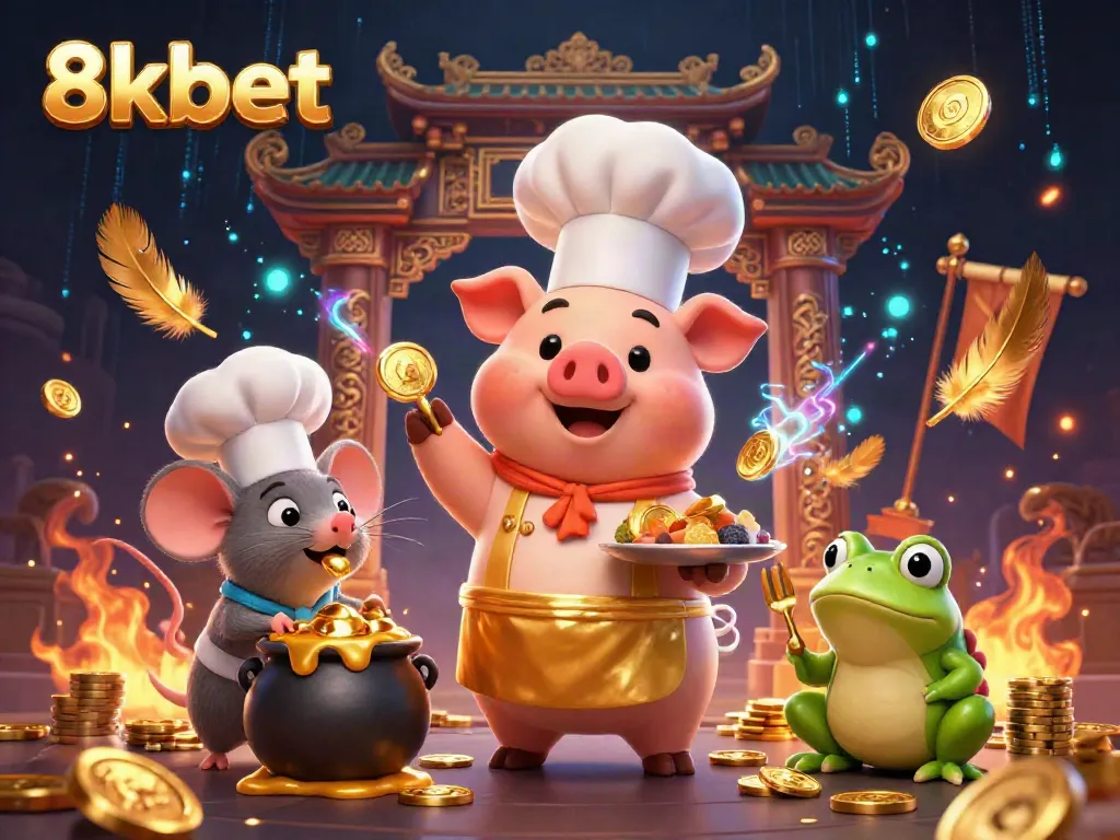 Experience the excitement of 8kbet with a vibrant 3D casino scene featuring unique characters and dynamic elements.