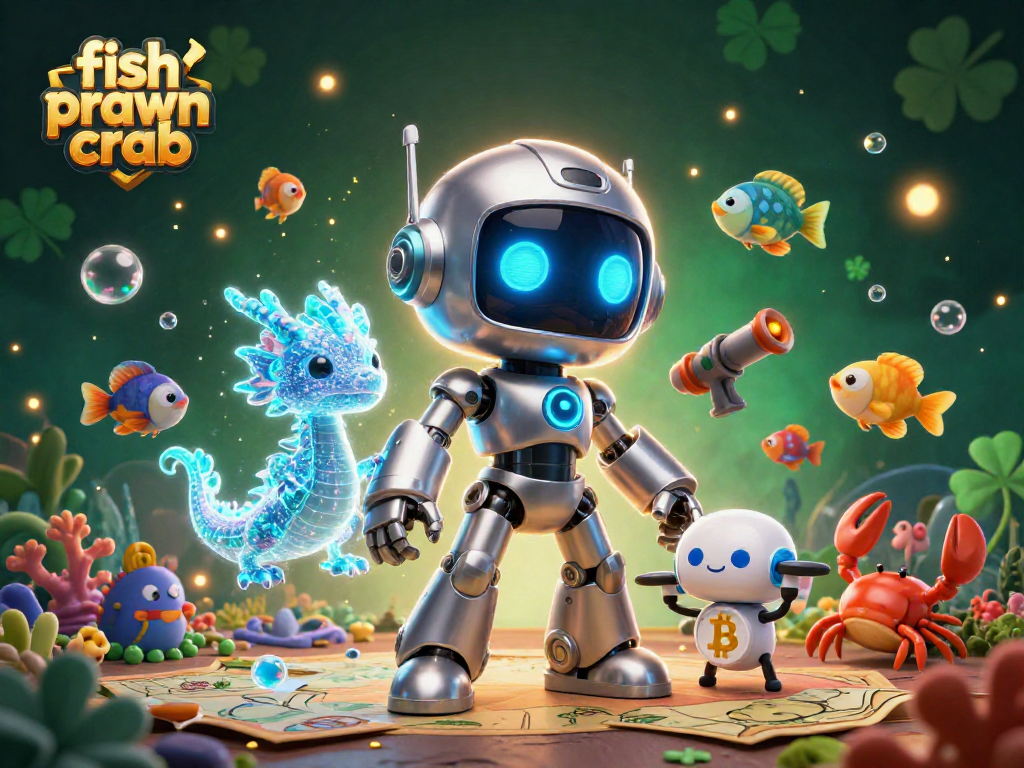 Engage with fish prawn crab action in a vibrant underwater gambling scene featuring 3D characters and elements.