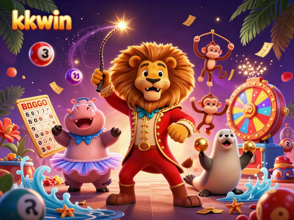 Engage in thrilling gameplay with kkwin in a vibrant circus scene showcasing dynamic lottery elements.