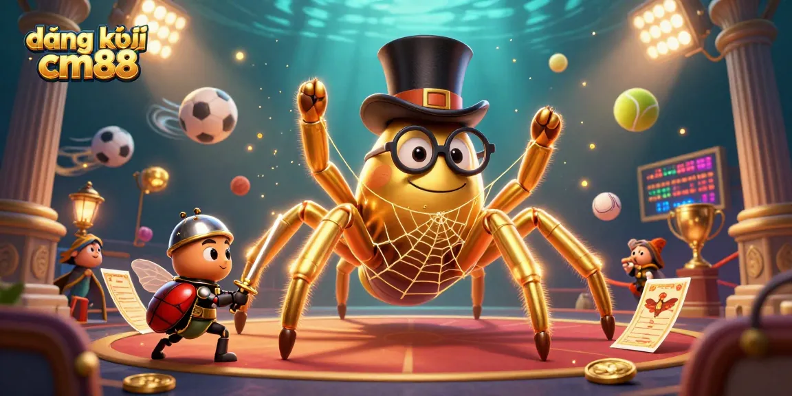 Engage with đăng ký cm88 by witnessing the golden tarantula and beetle knight in a vibrant casino scene.