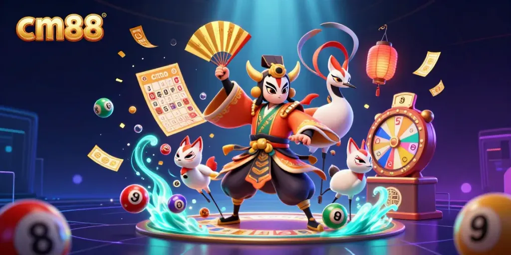 Experience thrilling gameplay with cm88's vibrant lottery and bingo elements in a rich 3D scene.