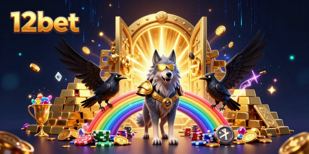 Experience the thrill of 12bet with a dynamic, 3D casino illustration featuring Norse-inspired characters and elements.