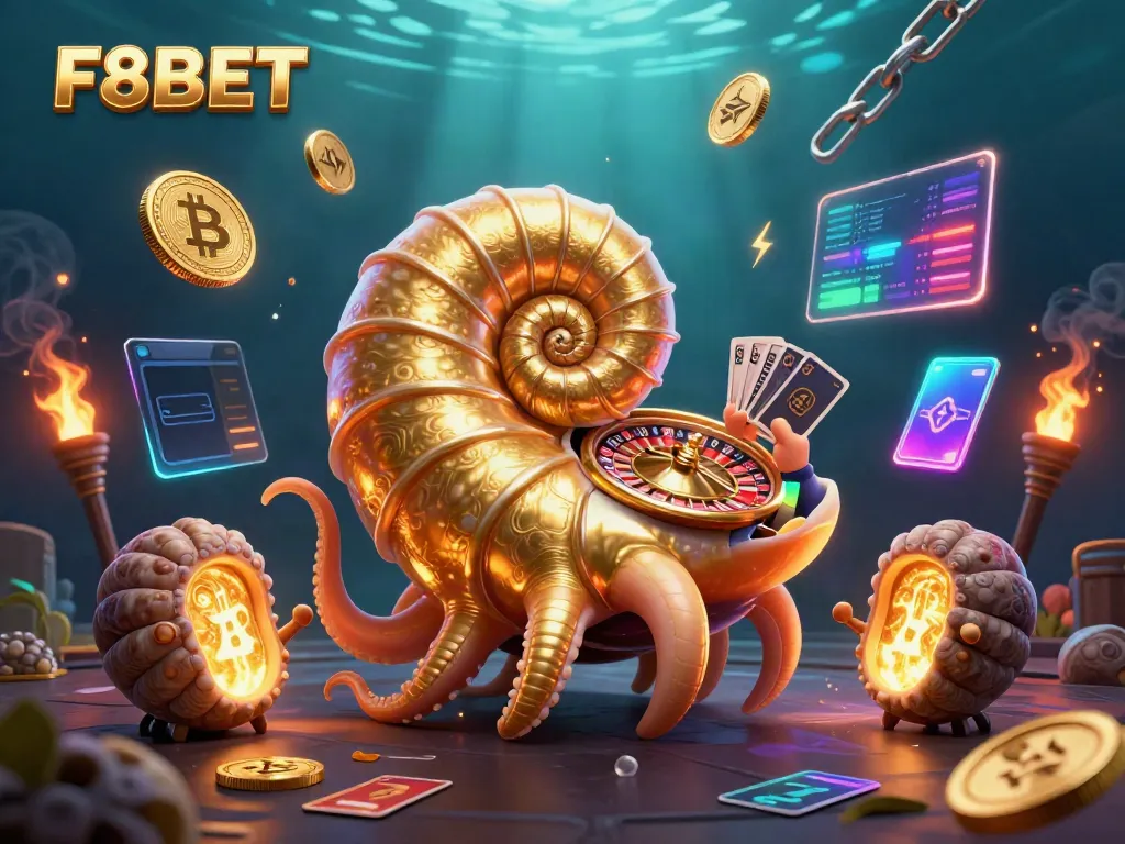 Experience thrilling gameplay with F8BET in this dynamic casino illustration featuring intricate gaming elements.