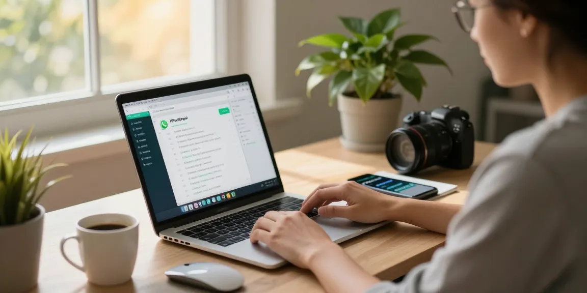 Using WhatsApp電腦版 on a laptop in a cozy home office