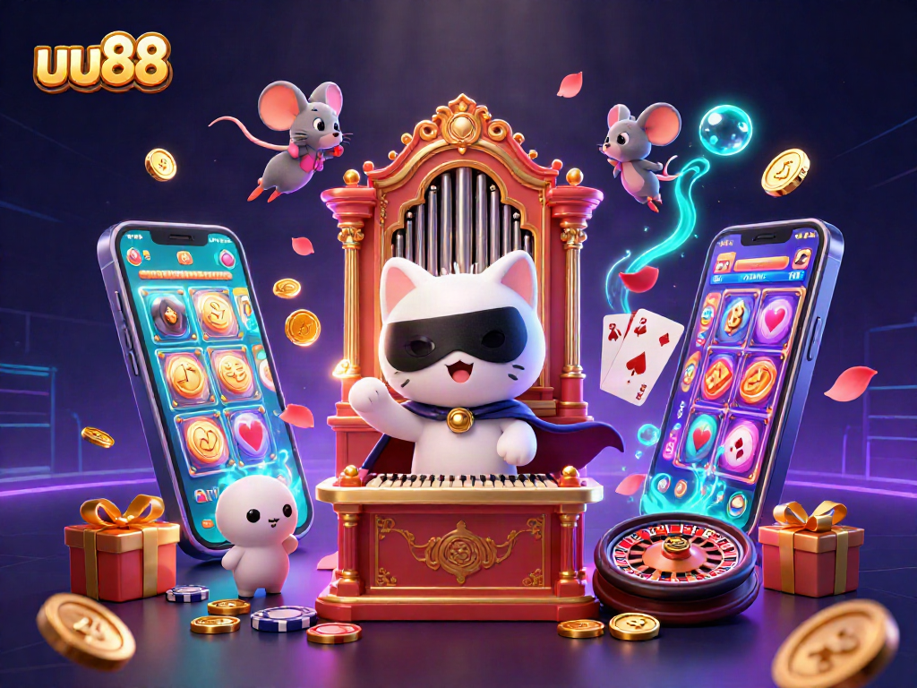 Engage in thrilling gaming with uu88, showcasing a vibrant casino scene with a phantom cat and dynamic game elements.