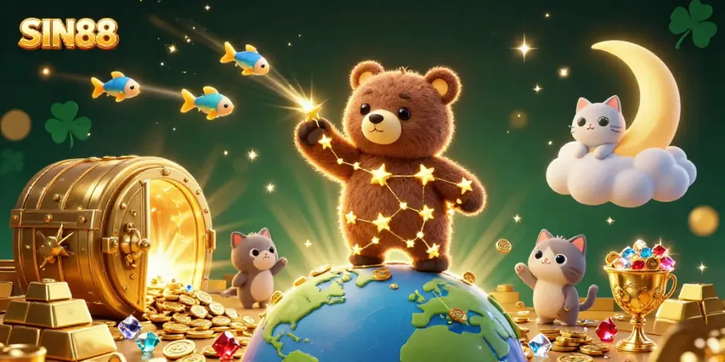 Experience the excitement of SIN88 as a constellation bear gathers riches from the universe.