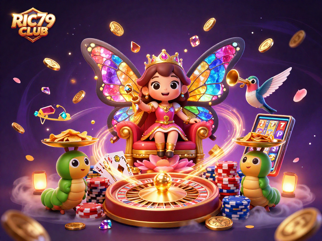 Experience excitement with RIC79 CLUB in this vibrant casino illustration.
