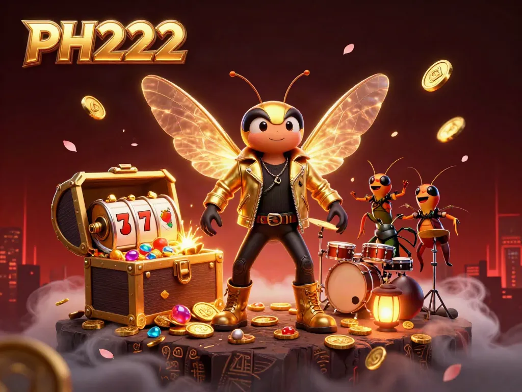 Experience the thrill of PH222 with a vibrant casino-themed 3D illustration featuring animated characters and dynamic game elements.