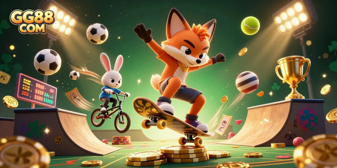 Experience dynamic betting excitement with GG88 COM in a vibrant 3D casino scene showcasing games.
