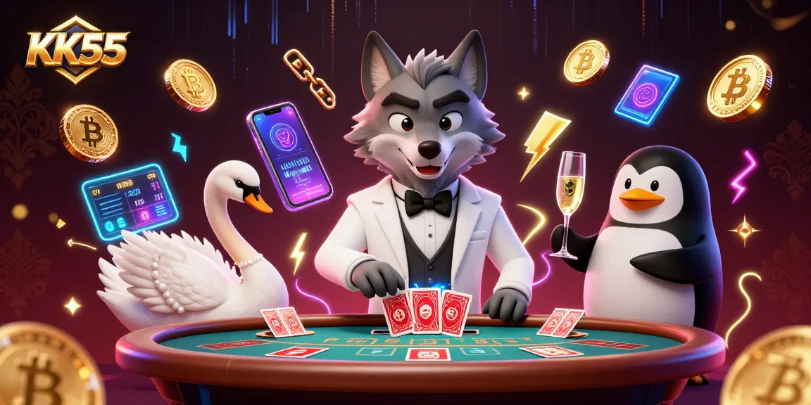 Experience the excitement at KK55 with casino characters in a vibrant game setting.