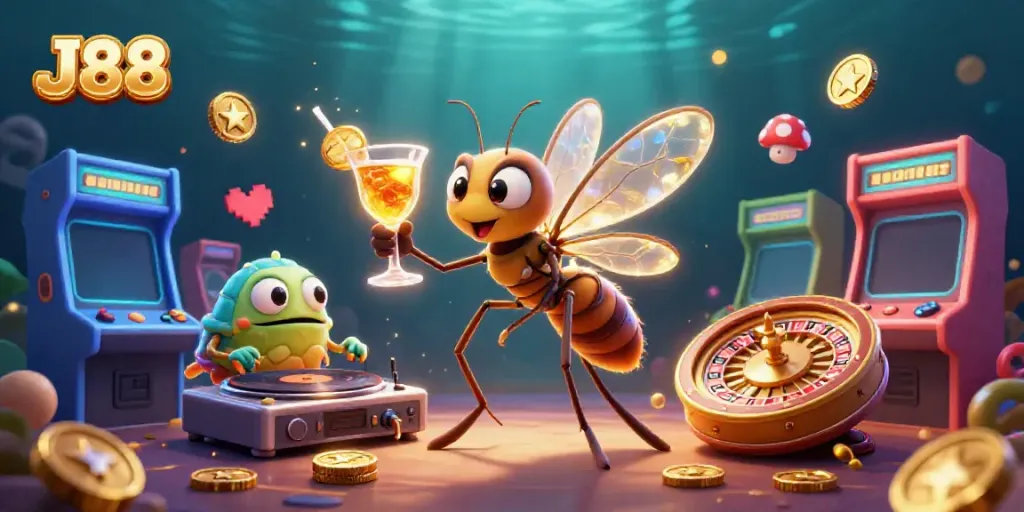 Engage with J88's vibrant casino atmosphere featuring unique characters and dynamic game elements.