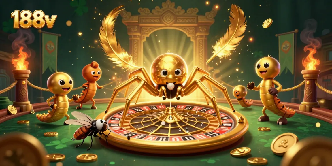 Engage with thrilling bets at 188v, where the golden spider spins winning outcomes in a rich casino scene.