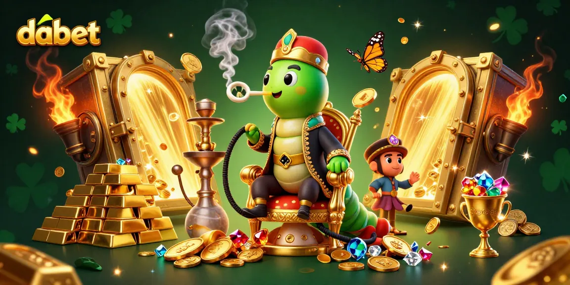 dabet engages with vibrant poker-themed 3D illustration featuring a whimsical caterpillar and treasures.