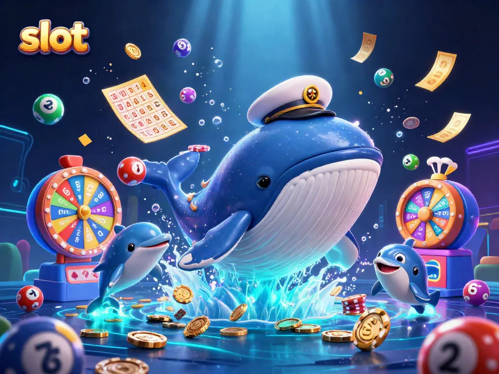 Experience thrilling slot adventures with playful dolphins and a magnificent whale amidst a sea of gold coins.