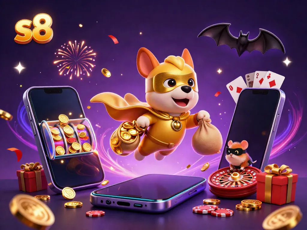 Join the fun at s8 with a superhero dog collecting gold coins in an exciting casino atmosphere.