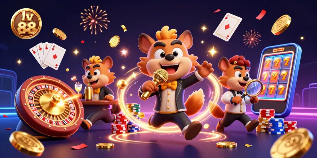 lv 88 hyenas entertaining in a vibrant casino with golden coins and festive elements