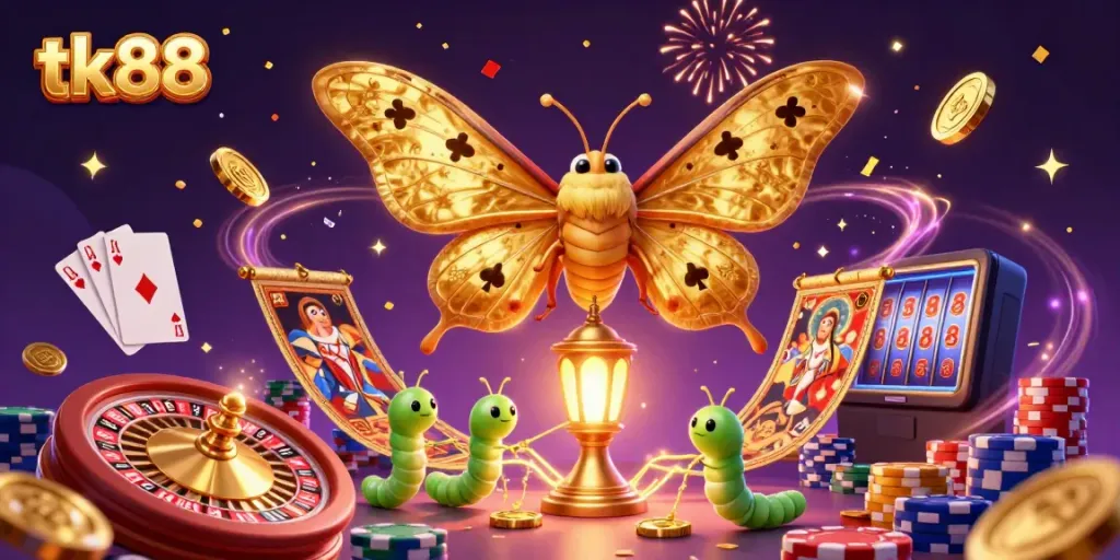 Experience thrilling moments at tk88 casino with a dazzling 3D digital illustration showcasing excitement and fortune.